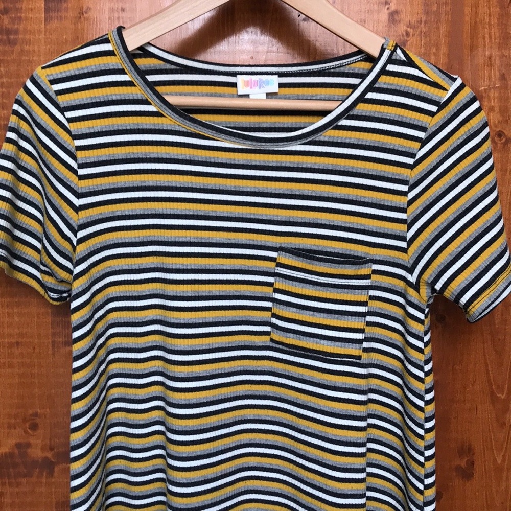 Luluroe yellow & gray striped Carly dress!